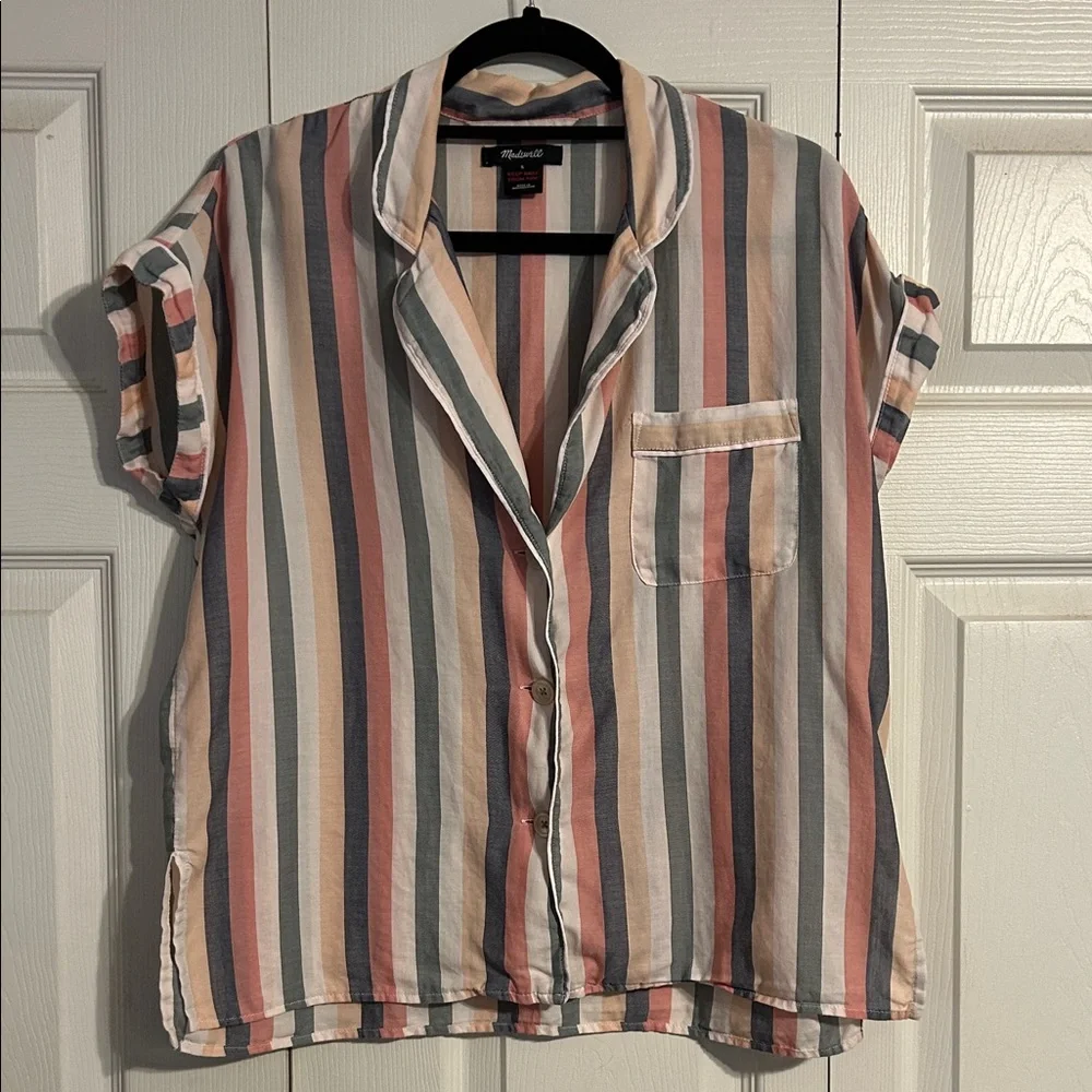 MADEWELL Small Gray Pink Peach White Loungewear Sleep Shirt Lonnie Button Up